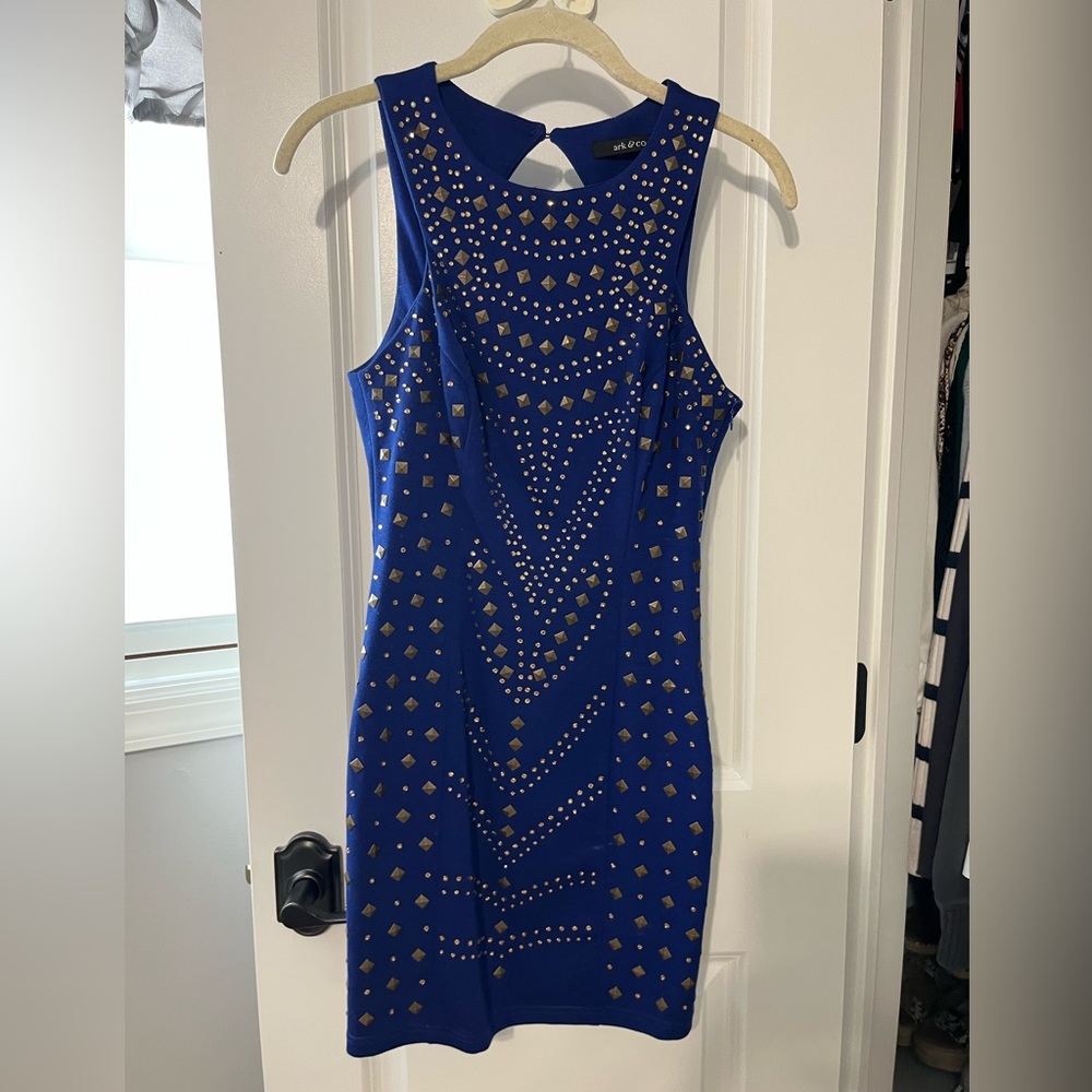 Blue Dress with Gold Studs